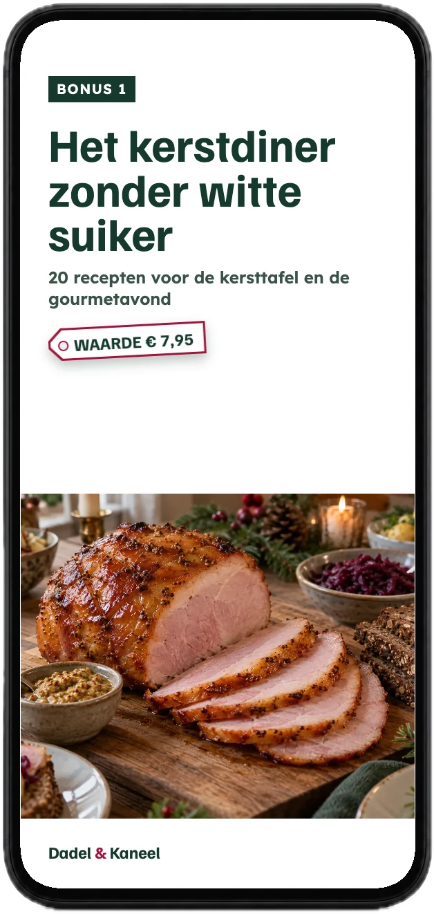 De voorkant van de bonus Het kerstdiner zonder witte suiker op een telefoon