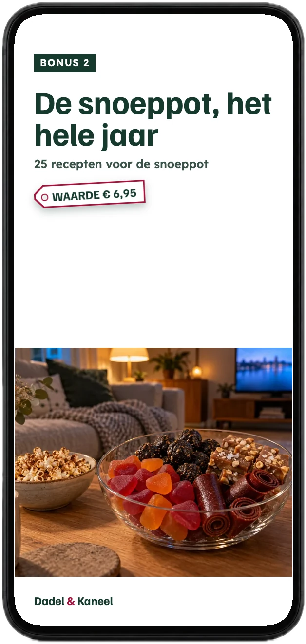 De voorkant van de bonus De snoeppot, het hele jaar op een telefoon