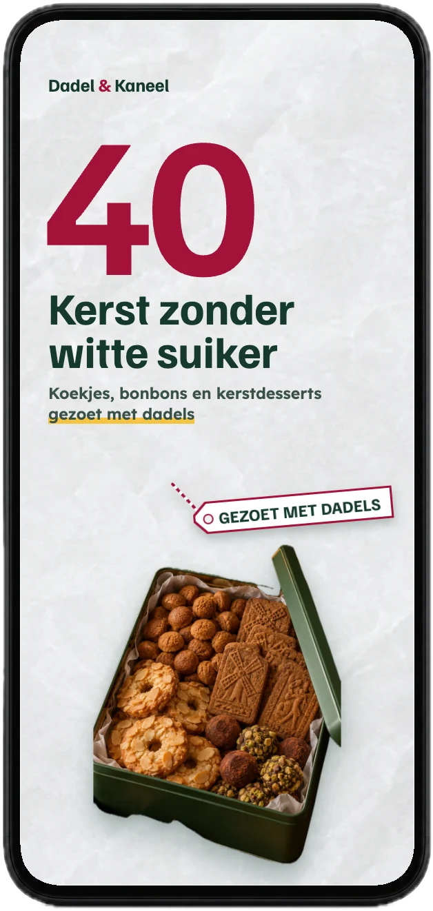 De voorkant van het bakboek met 40 recepten op een telefoon